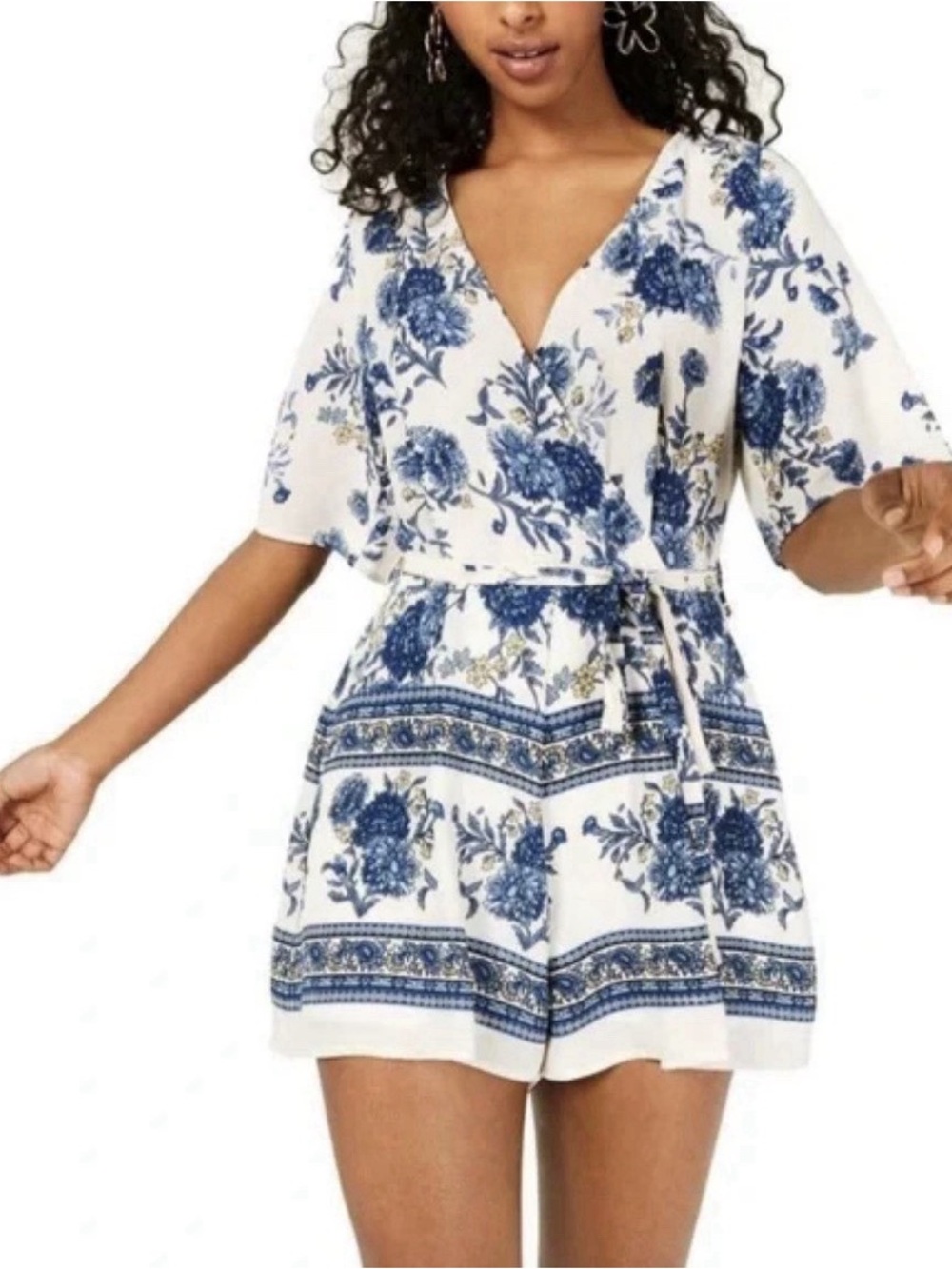 Trixxi White Romper with Blue Floral Print